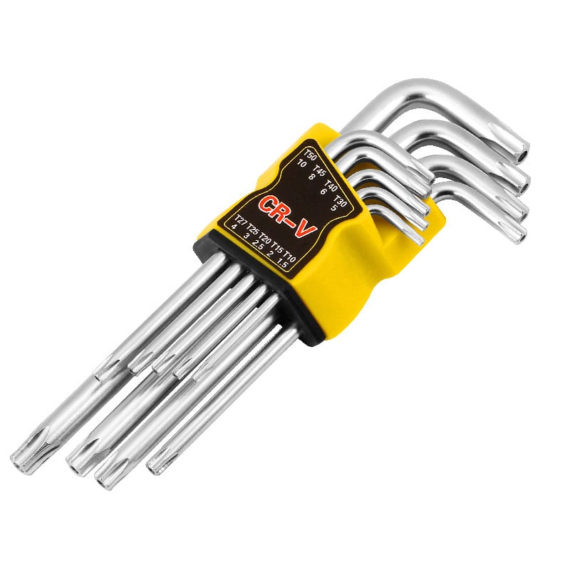 Nine piece set of hexagonal wrench, with a square shaped plum blossom wrench and ball head