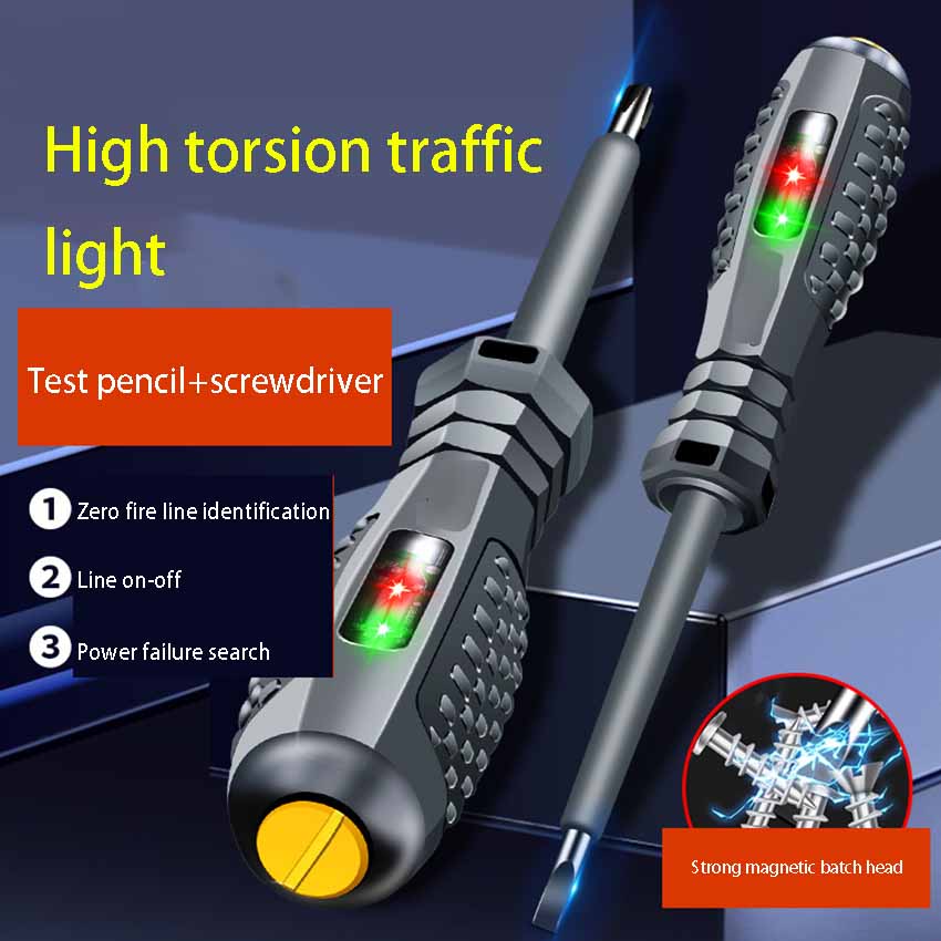 Color light electric pen, cross shaped screwdriver, dual-use for electrical circuit testing, electrical examination, written test, electric pen