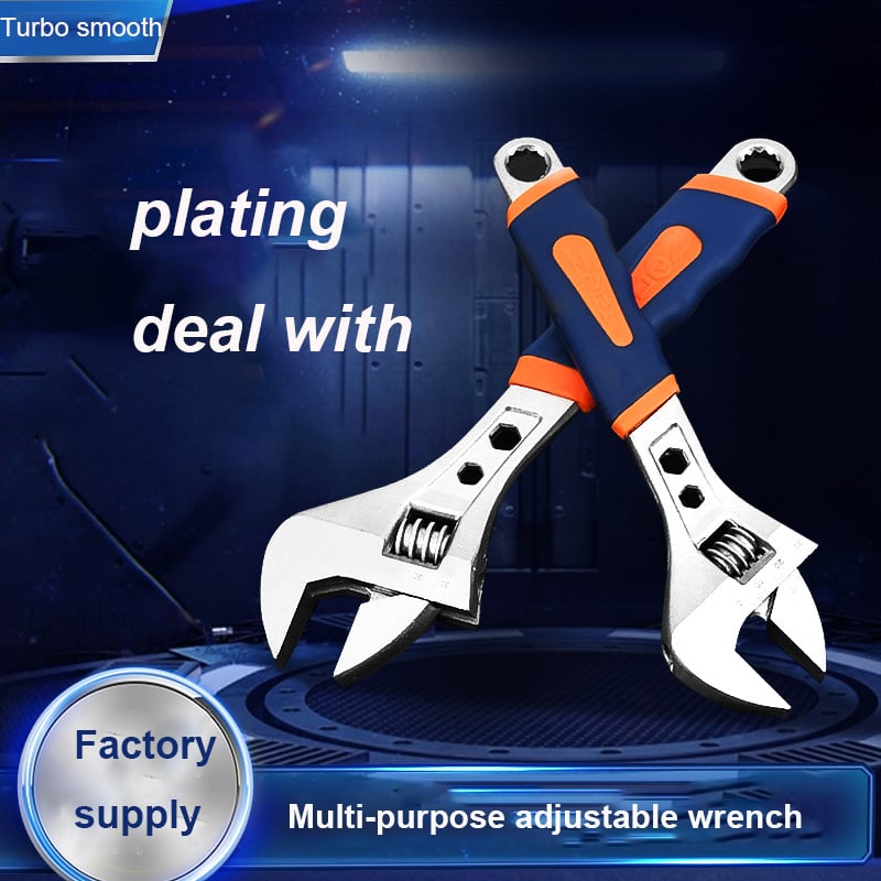Multi purpose adjustable wrench with forged carbon steel head, heat treated high hardness adjustable wrench
