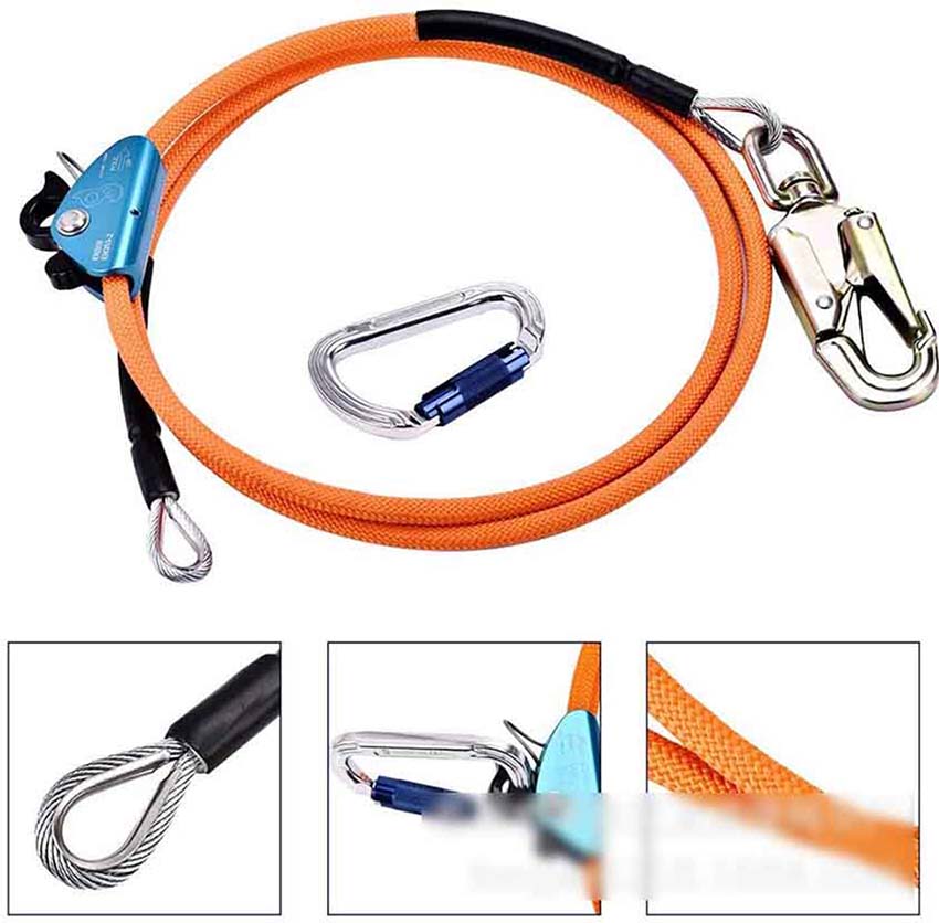 Triple locking climbing buckle with steel wire core rope, adjustable hanging rope, positioning rope, safety rope