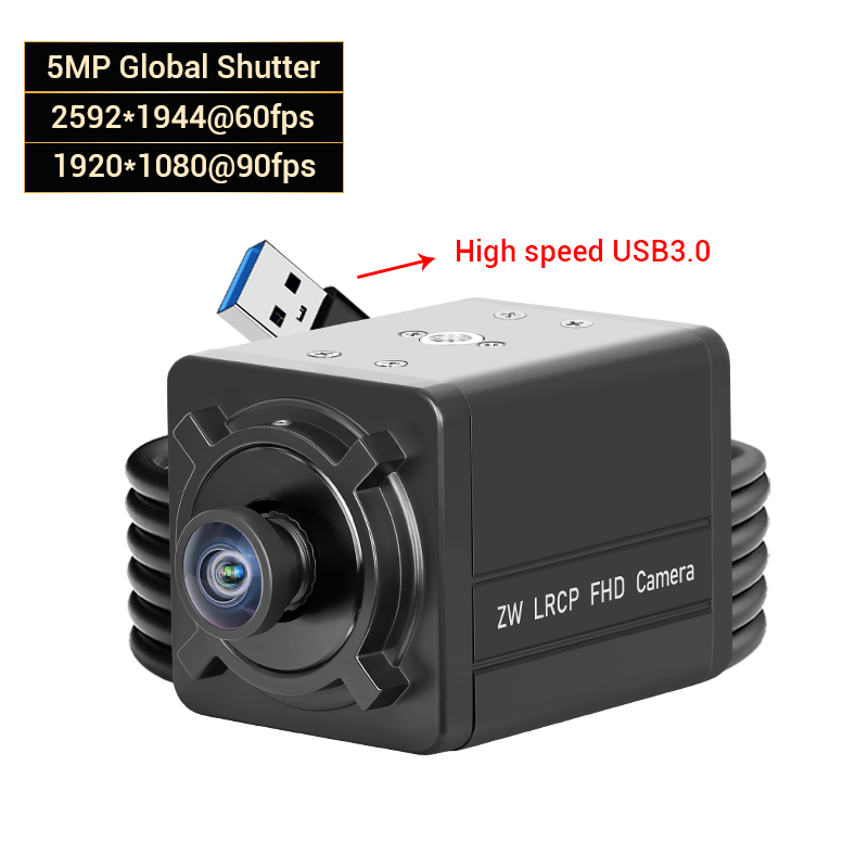 5MP High Speed Global Shutter 60fps 90fps USB3.0 Camera 1080P HD No Distortion Wide Angle for PC