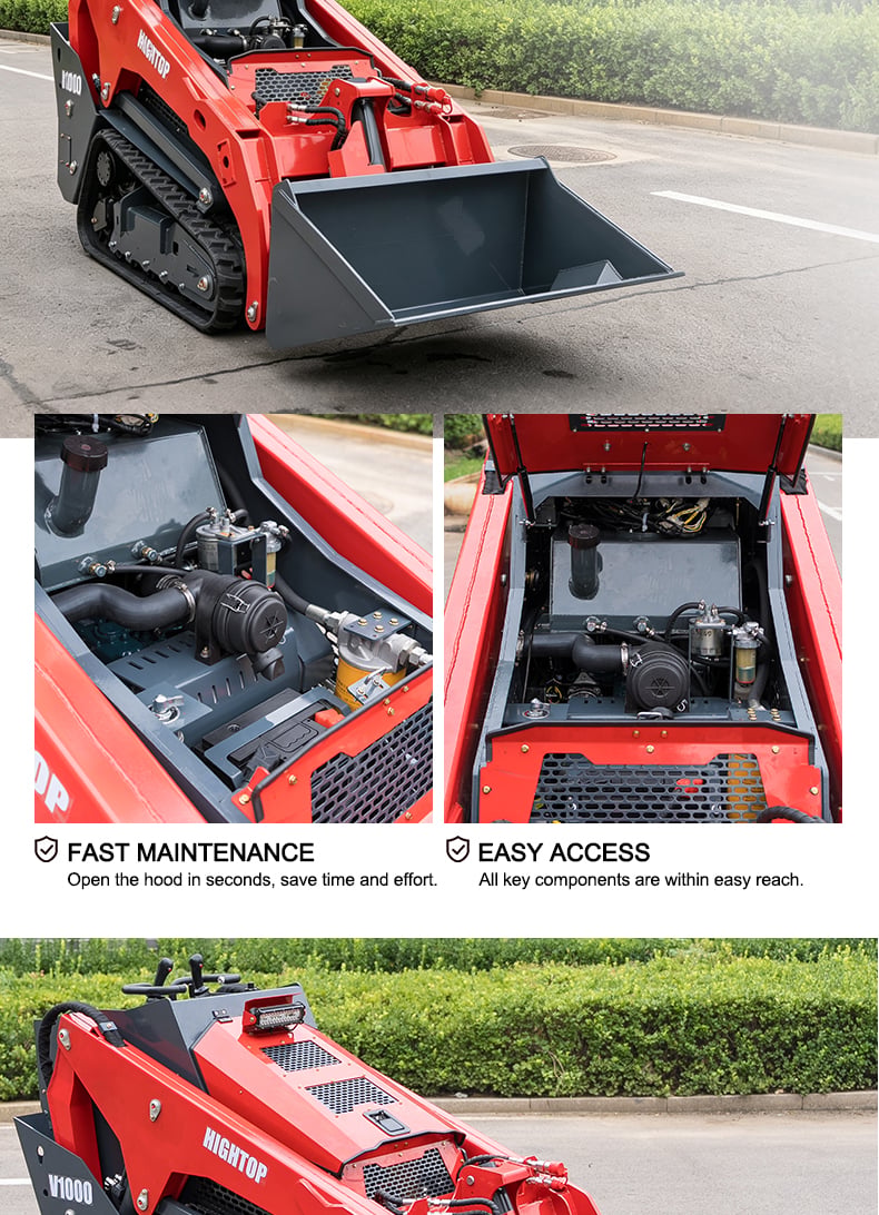 HIGHTOP HTV1000 compact track skid steer loader, maintenance access hood open, engine compartment view.jpg
