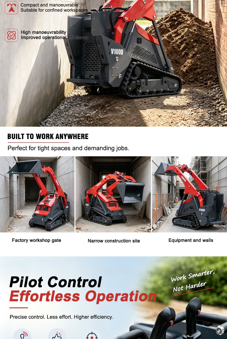 HIGHTOP HTV1000 compact track skid steer loader working in narrow confined construction workspaces.jpg