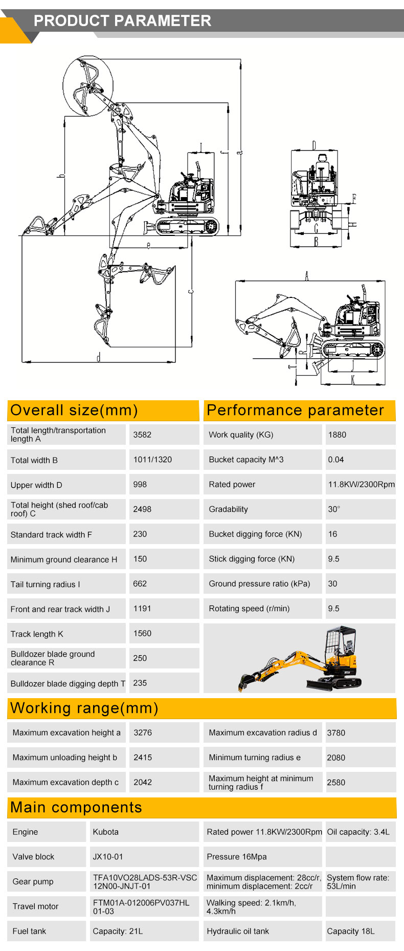 HT-20U Mini Excavator