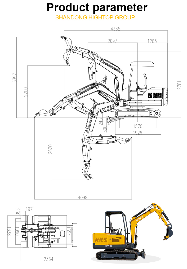 HT30 3T Mini Excavator With Closed Cab
