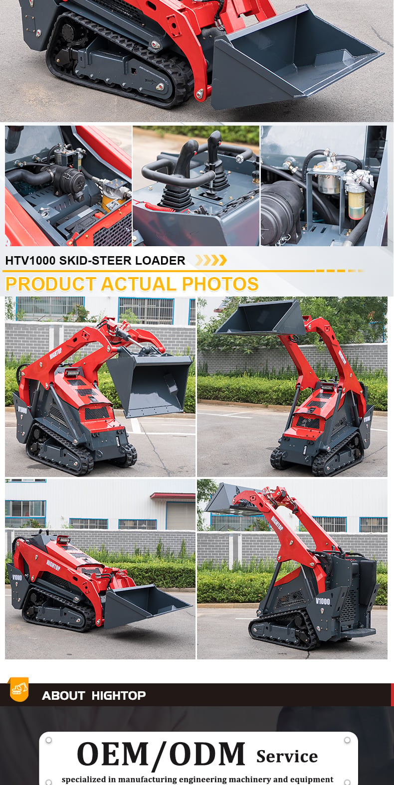 HIGHTOP HTV1000 skid steer loader real product photos gallery, multiple working angles, OEM ODM service display.jpg