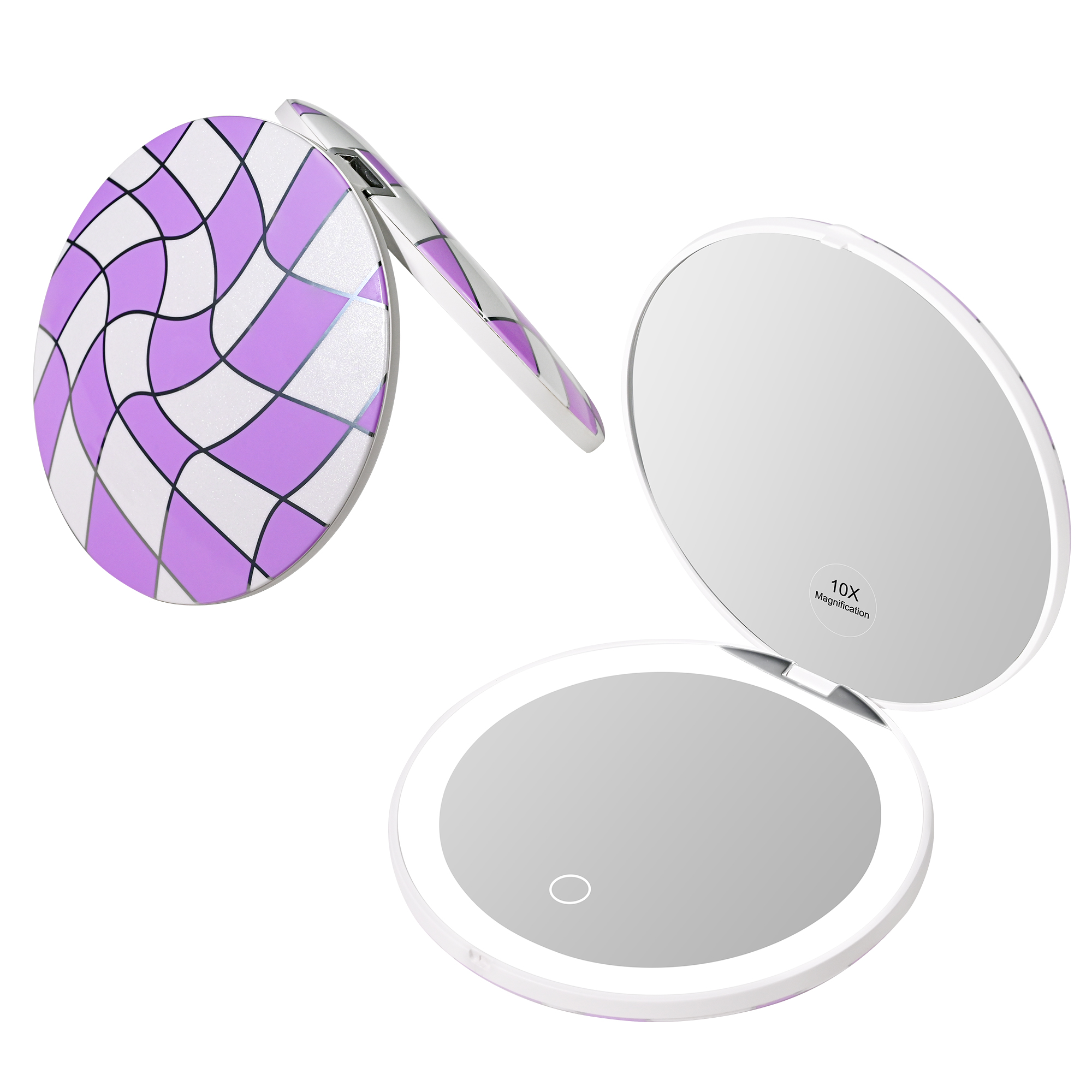 Portable LED Compact Makeup Mirror for Wholesale Buyers: Hall Switch, 10X Magnification, 3 Light Colors and Type-C Charging