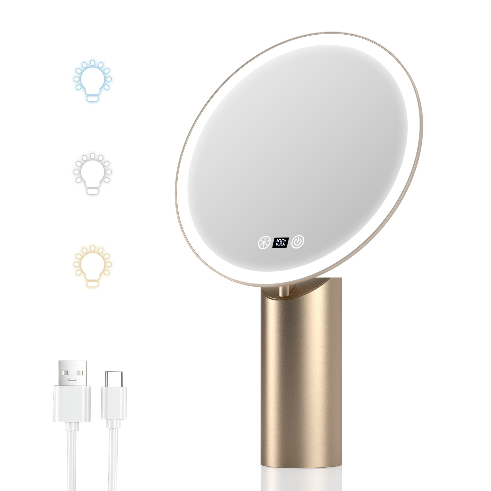 Gold LED Makeup Mirror with Soft Eye-Caring Ring Light for Beauty Brands, Amazon Sellers and Hotel Vanity Projects