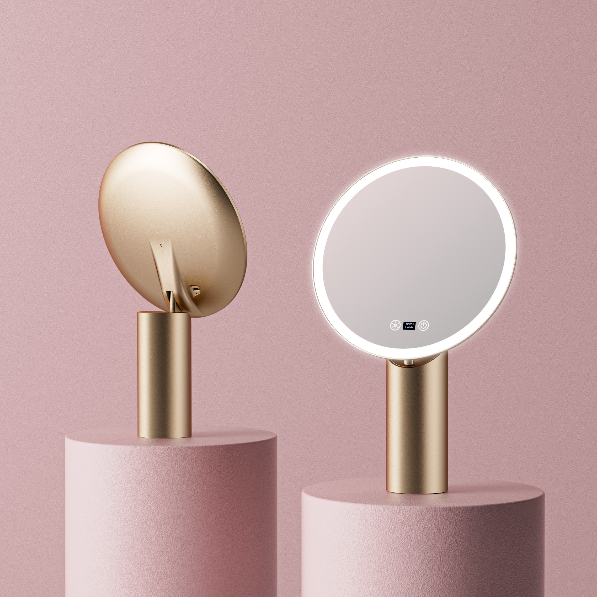 Gold Rechargeable LED Makeup Mirror for Wholesale Buyers: Soft Eye-Caring Light, Type-C Charging and HD Clear Reflection
