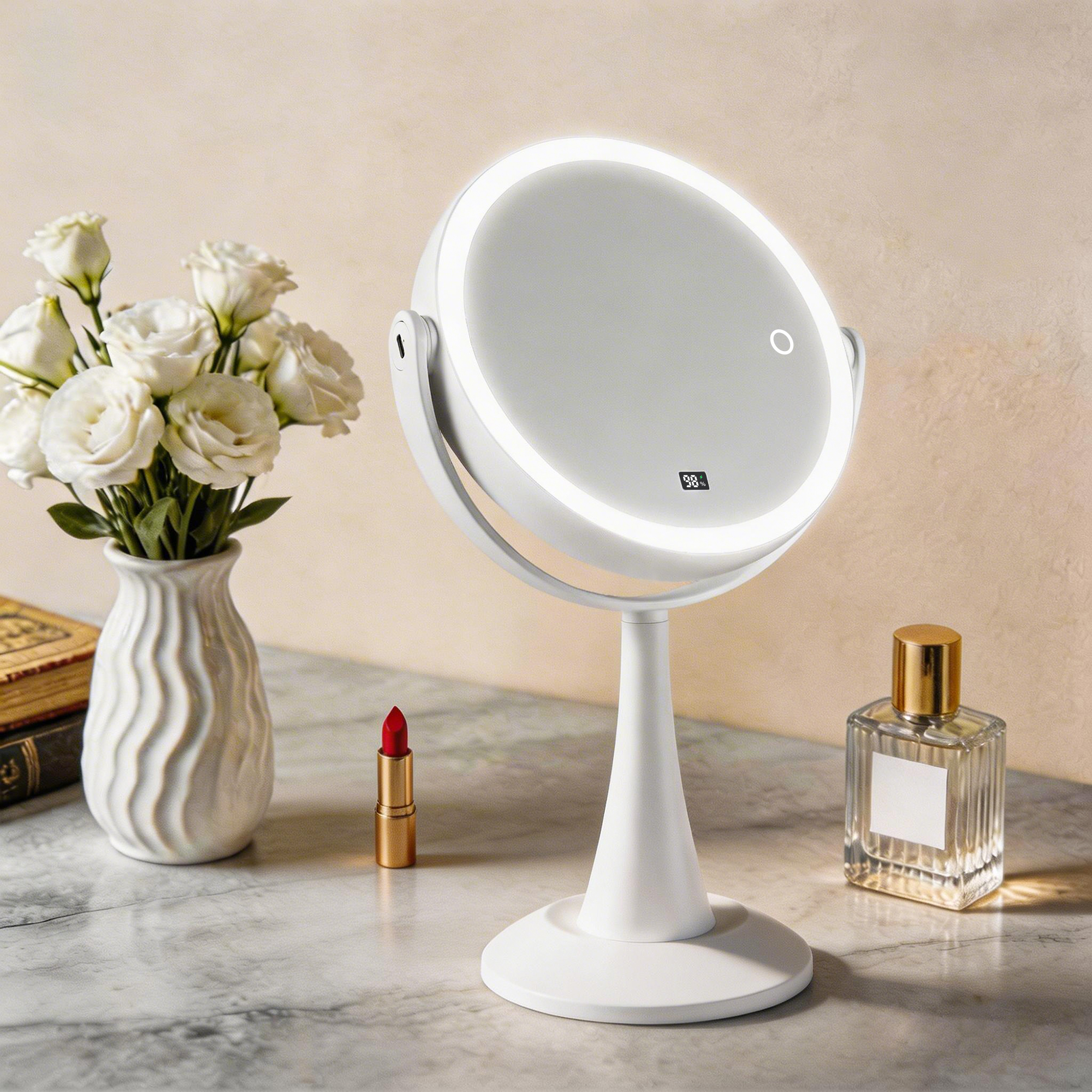 Double-Sided LED Makeup Mirror for Wholesale Buyers: 1X/10X Magnification, Type-C Charging and 360° Adjustable Design