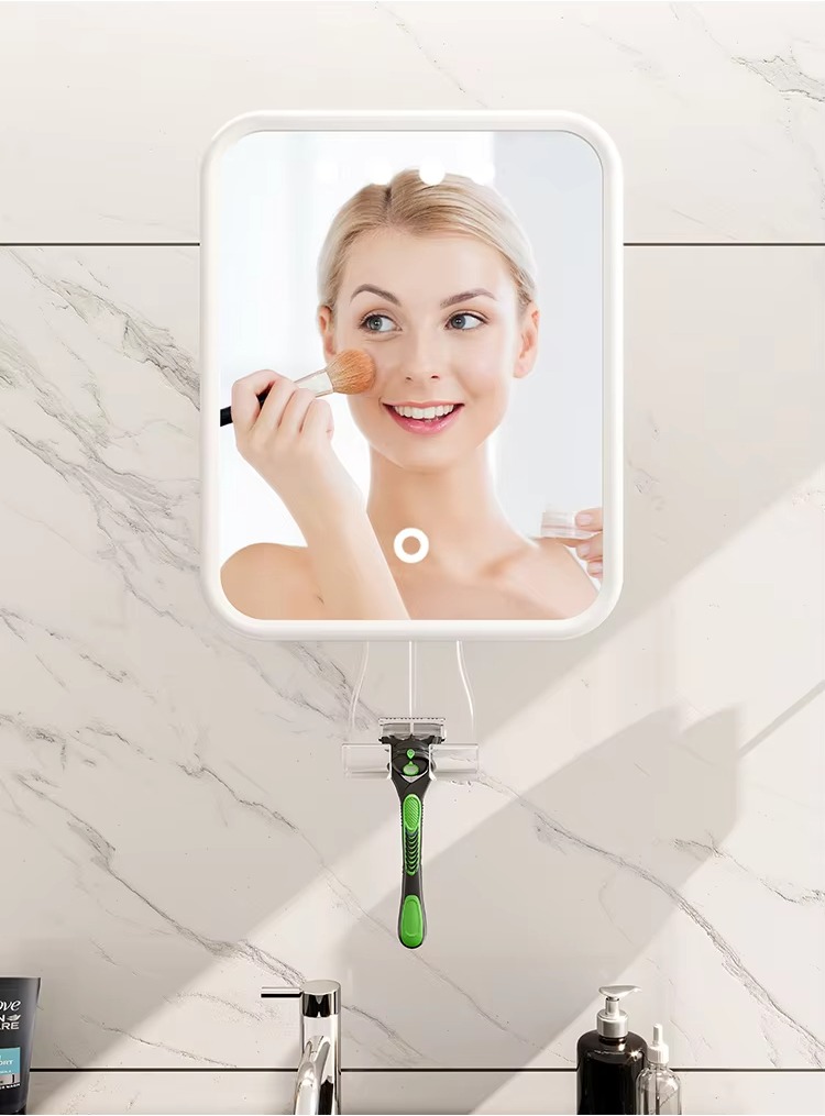 Shatterproof Anti Fog Adjustable Lighted Shaving Mirror Fogless Bathroom Led Shower Mirror With Razor Holder details