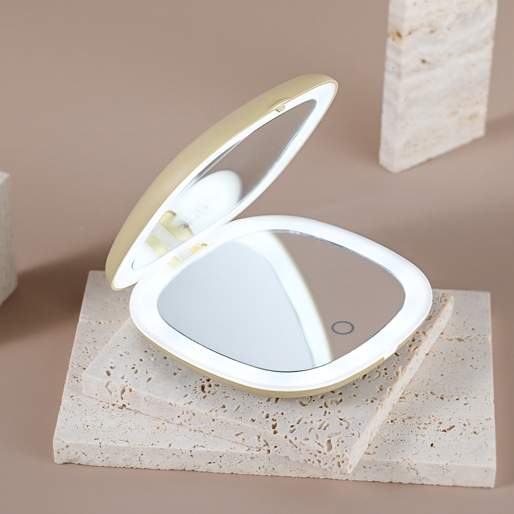 Folding LED Compact Makeup Mirror for Wholesale Buyers: 1X/10X Magnification, 3-Color Light and Travel-Friendly Design