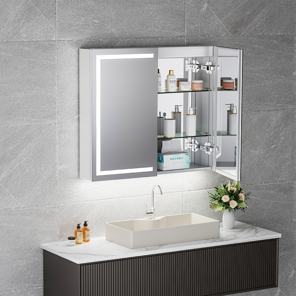 Smart LED Bathroom Mirror Cabinet for Wholesale and Hotel Projects: IR Sensor, 3-Color Light, IP44 Waterproof and Copper-Free Mirror