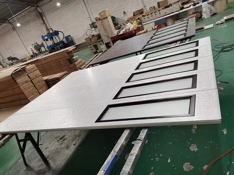 Security alloy panel garage door hardware components display