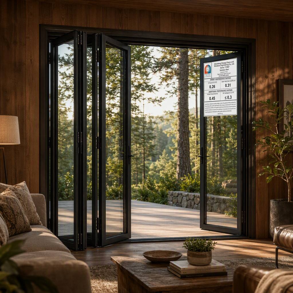 Thermal Break Aluminum Folding Door Large Opening Tempered Glass Sound Insulation For Villa Patio And Balcony Partition
