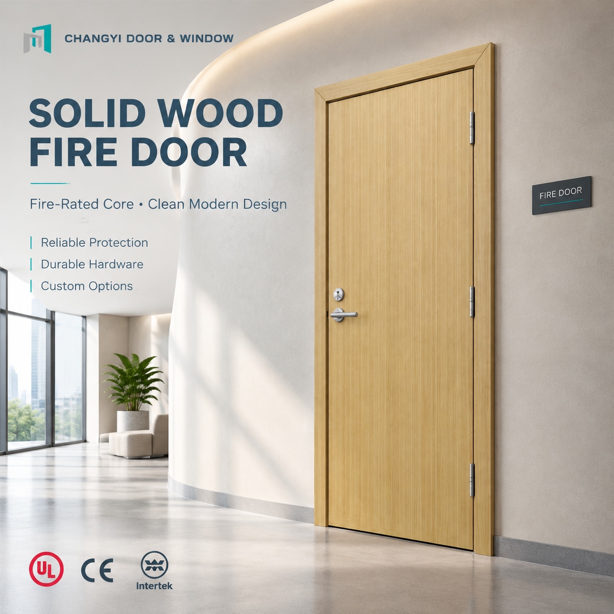 Wooden Fire Rated Door Compliant with UL 60 Minute  Fire Testing For  Commercial Hotel Projects in  North America  