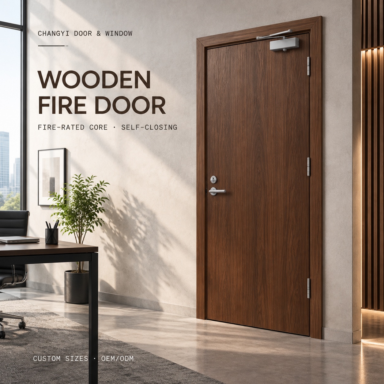 High Quality Fire Resistant Wooden Door  UL 60 Fire Rated Wood Door With Fire Rated Hardware For Commercial Building 