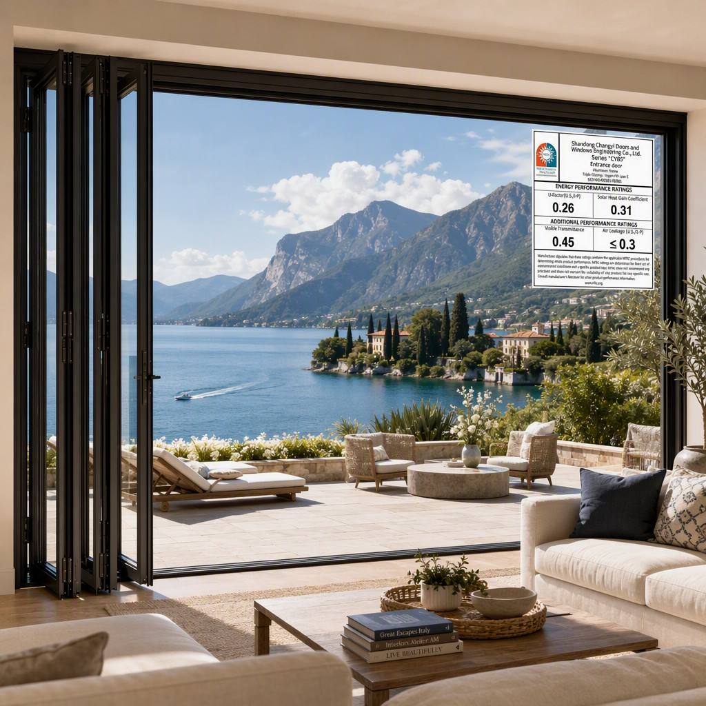 CE NFRC Certified Thermal Break Aluminum BiFolding Door Large Opening Accordion Design With Double Glazing