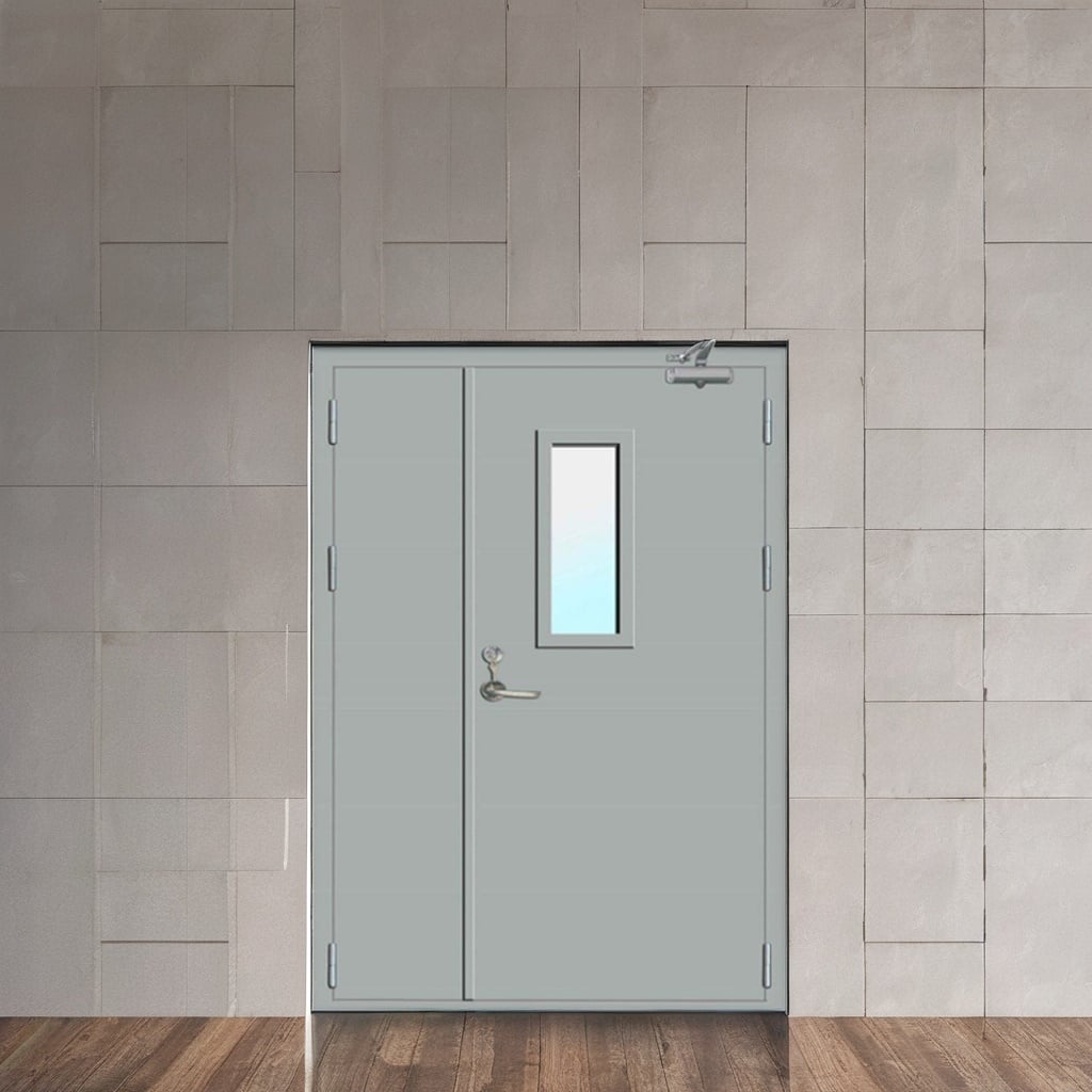 Durable Steel Fire Prevention Door Equipped With Fire Resistant Glass For Hospital And Public Building Safety Protection System