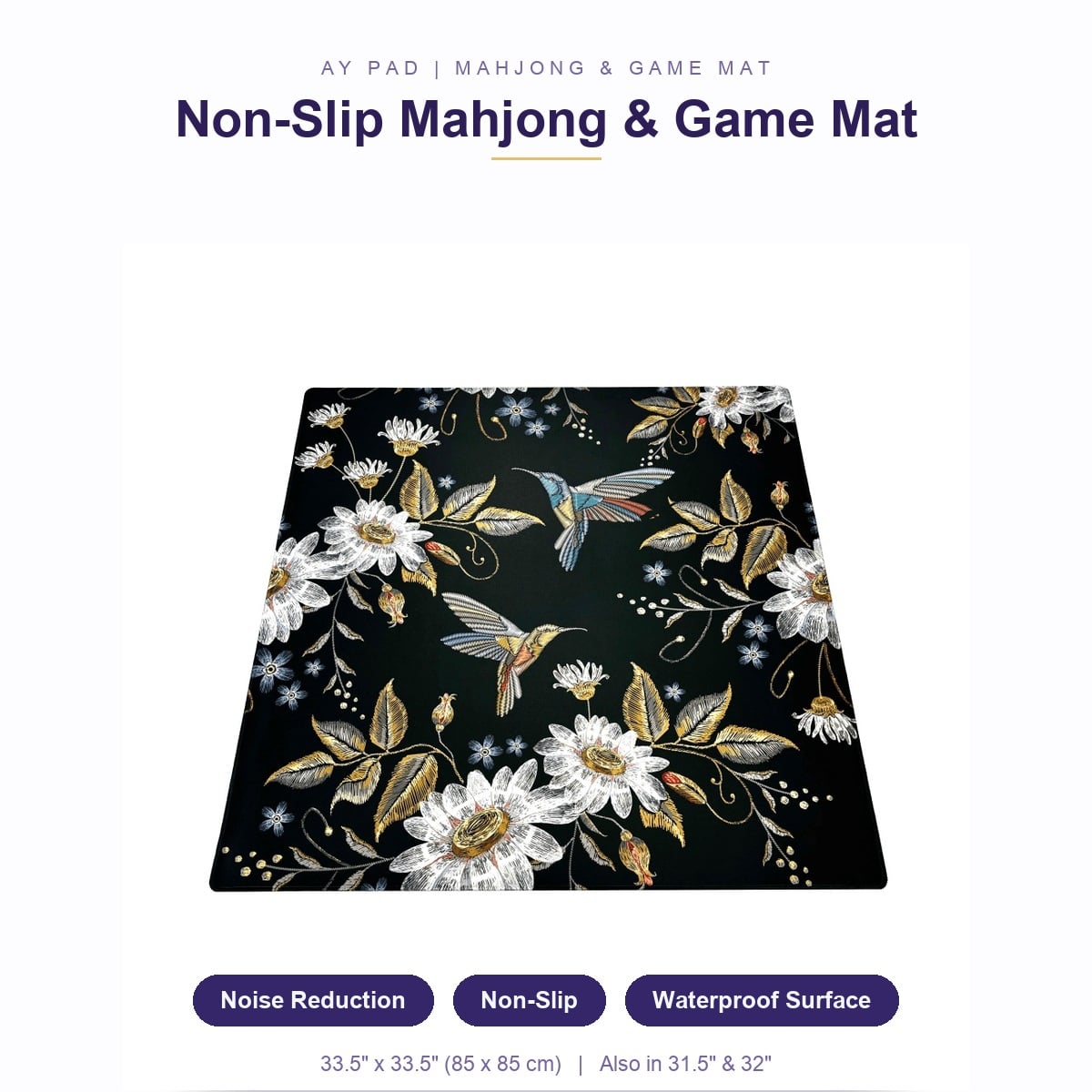 Custom Mahjong Mat - Non-Slip Noise Reduction Gaming Mat 33.5x33.5 Inch, Waterproof