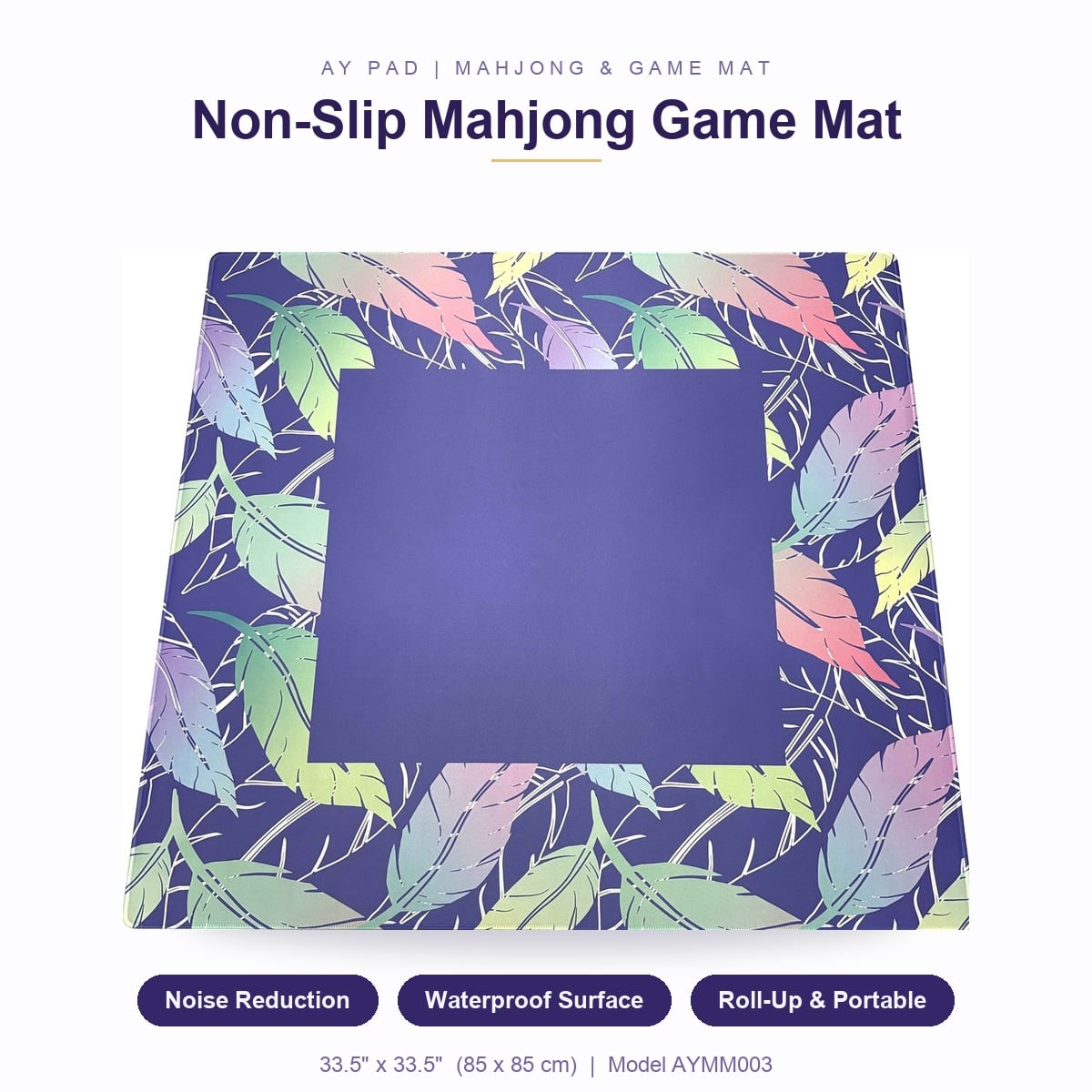 Mahjong Mat - Non-Slip Noise Reduction Gaming Mat 33.5x33.5 Inch for Mahjong/Poker/Board Games/Card Games