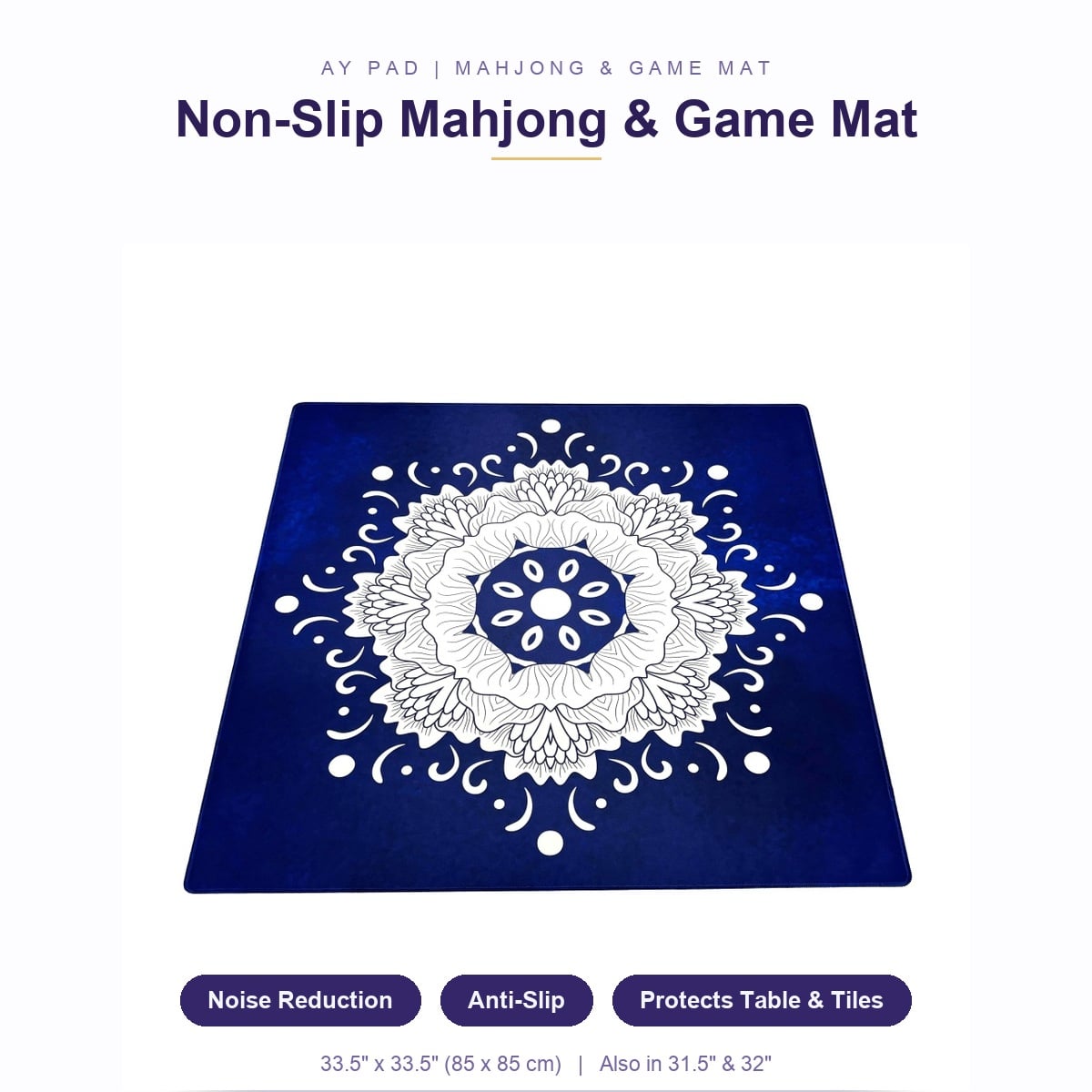 Non-Slip Noise Reduction Mahjong Mat 33.5x33.5 Inch for Mahjong, Poker & Board Games