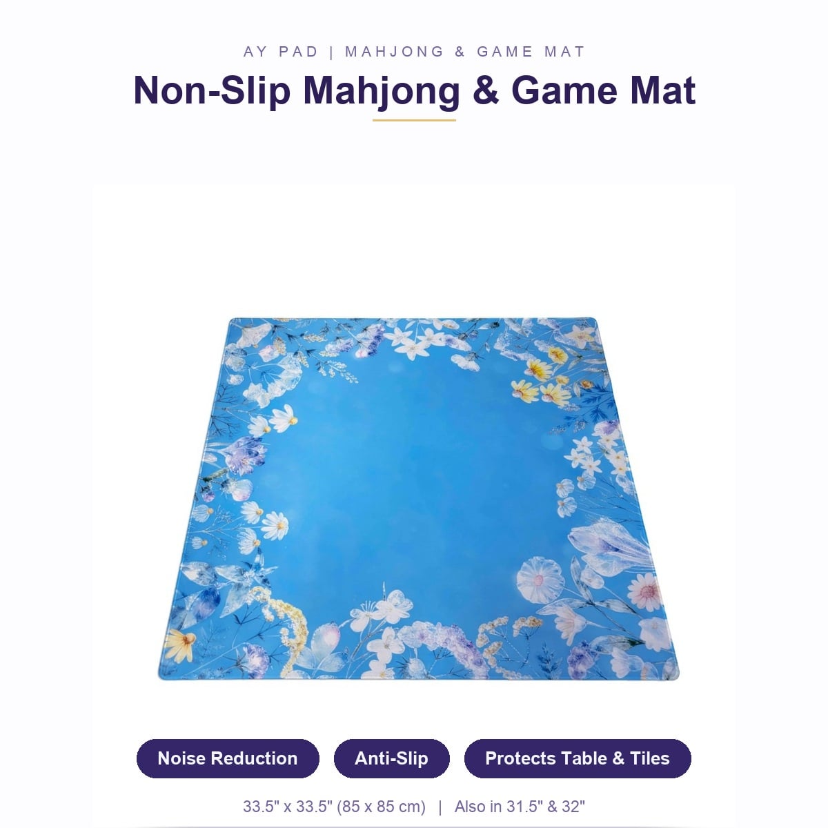 Non-Slip Noise Reduction Mahjong Mat 33.5x33.5 Inch for Tabletop Gaming, Custom Print