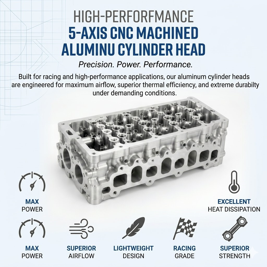High-Performance Racing 5-Axis CNC Machined Aluminum Engine Cylinder Head for Motorsport & Performance Engines