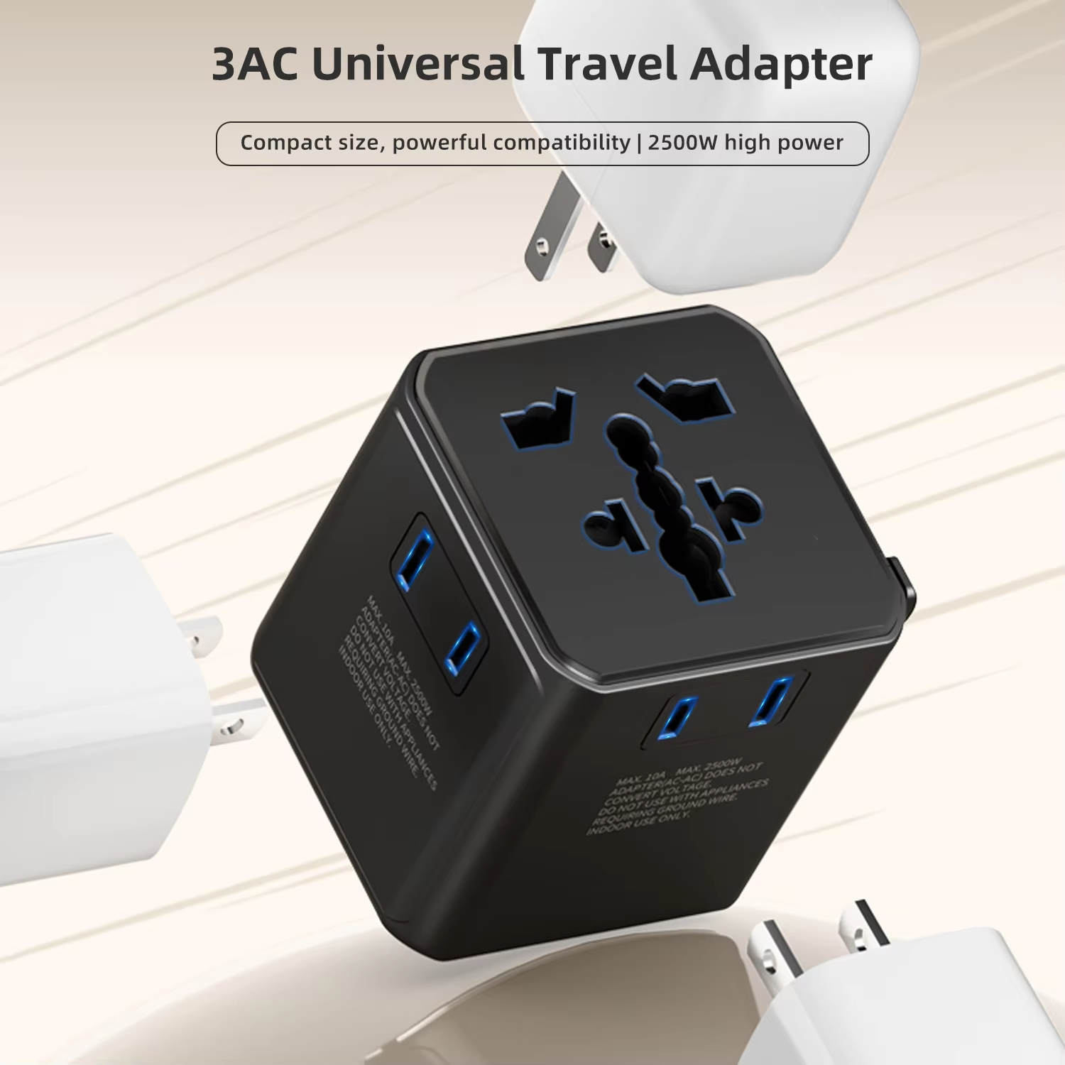 2Wontravel 3AC Sockets 2500W Travel Adapter Compact Size Small Worldwide International World Universal Travel Plug Adapter.png