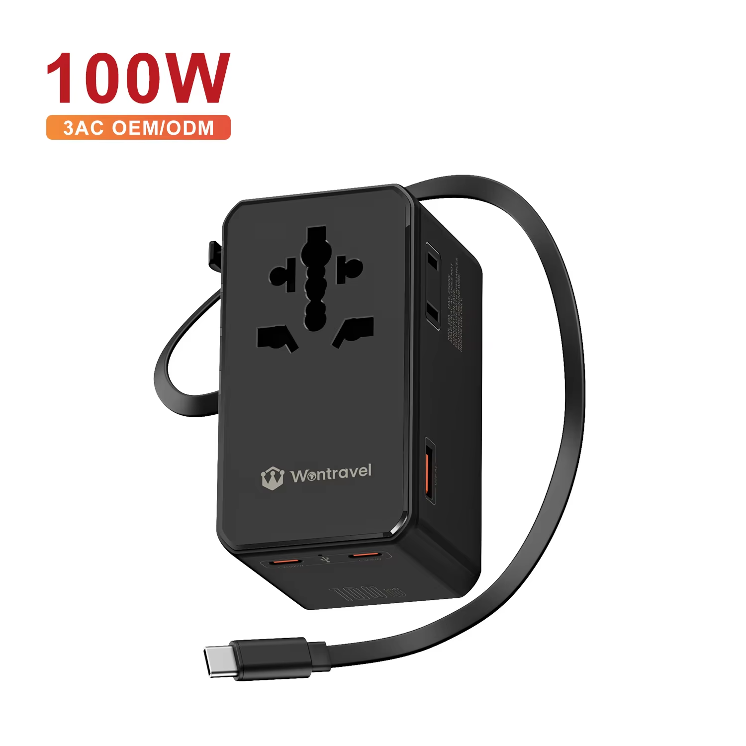 1Wontravel 3AC Sockets 100W GaN All Fast Charge Universal Travel Adapter with Cable for Travel.png