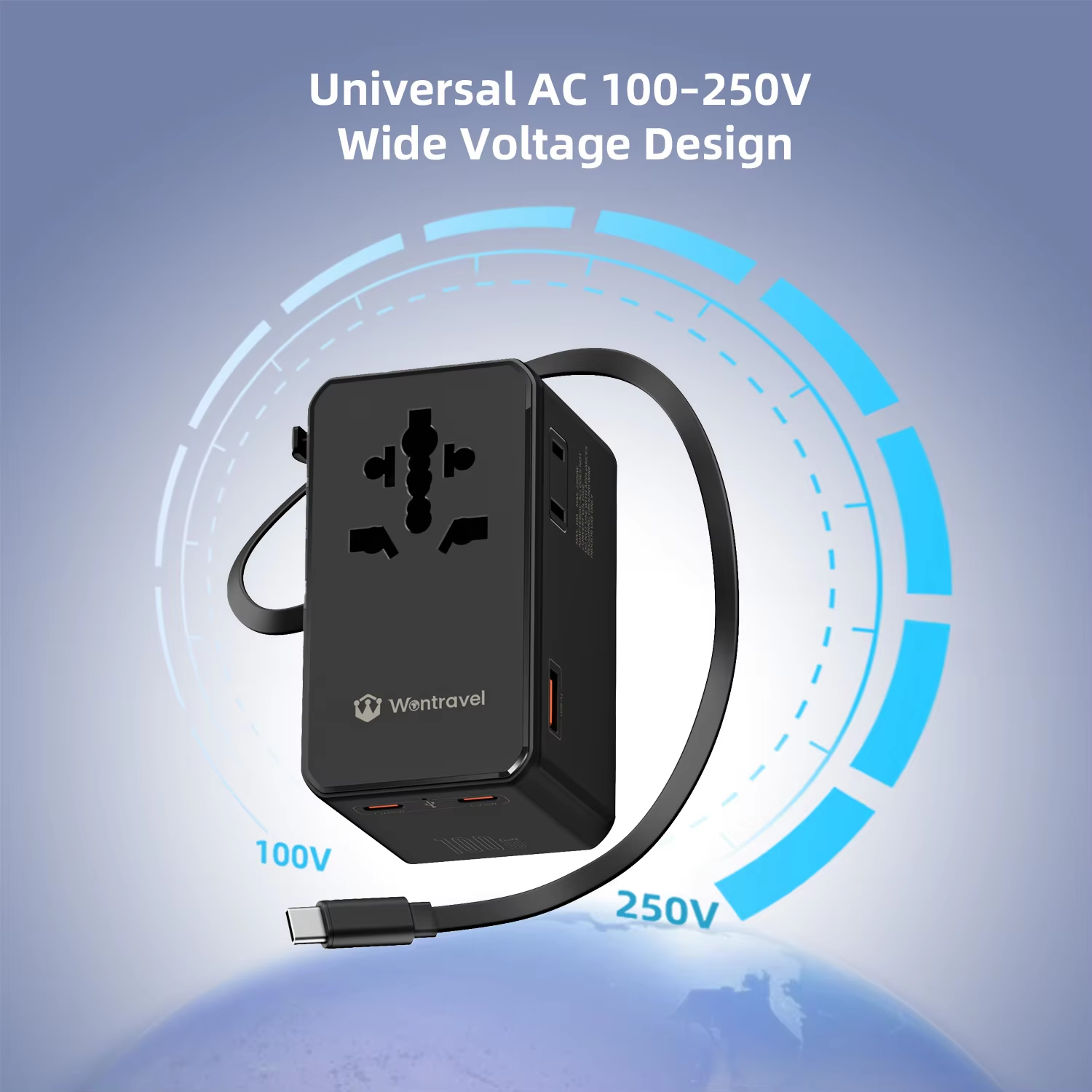 3Wontravel 3AC Sockets 100W GaN All Fast Charge Universal Travel Adapter with Cable for Travel.png