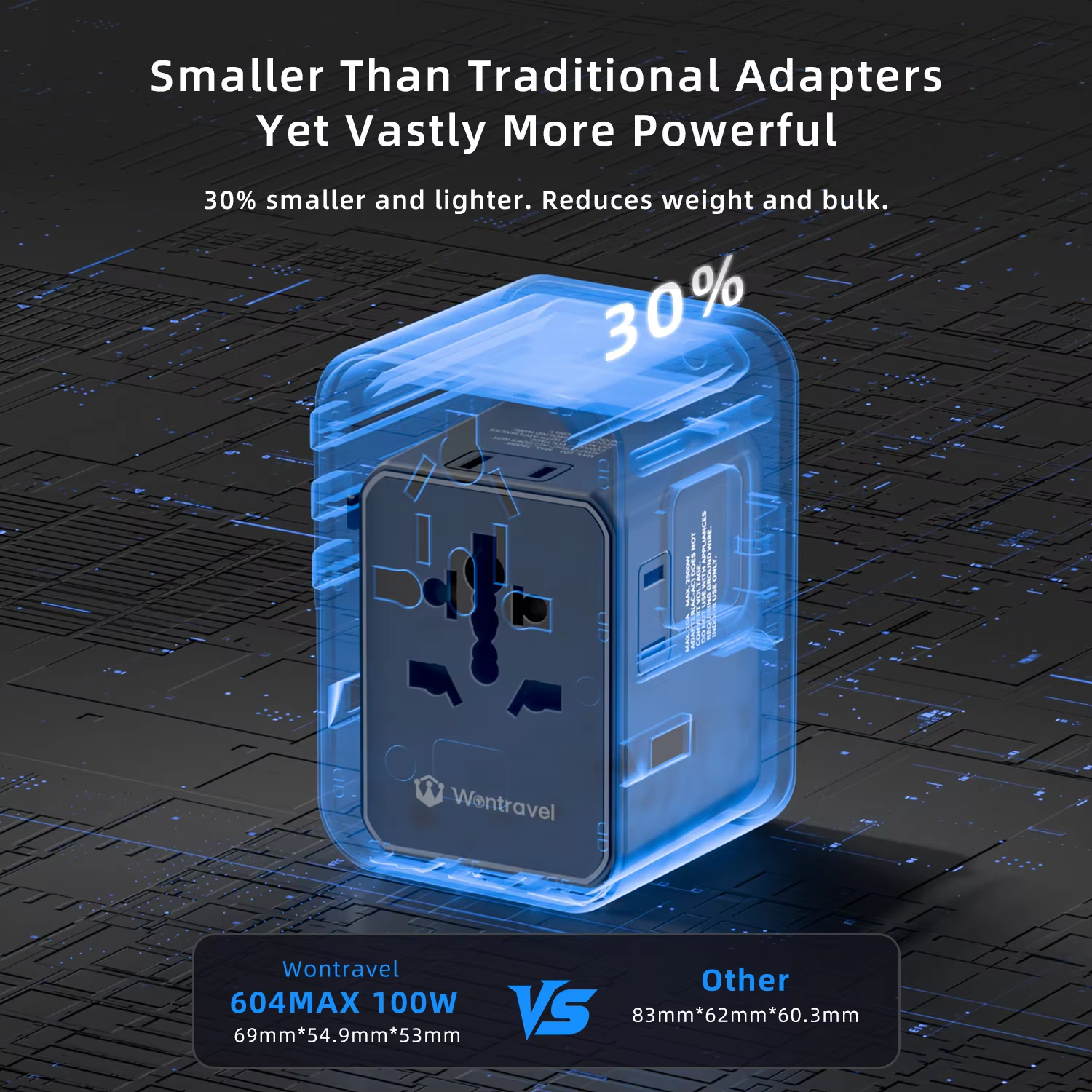 3Wontravel 100W GaN PD Power Adapter Travel Quick Charger International Universal Travel Adapter Type-c for Laptop with 3AC.png