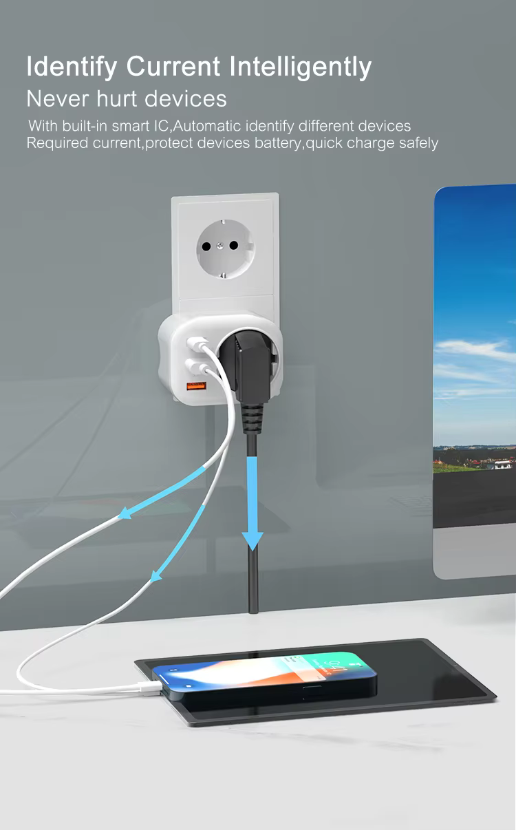 Wontravel 20 PD Own Patent 2 USB Power Strip Surge Protector Outlet Wall Plug Grounded Socket manufacture