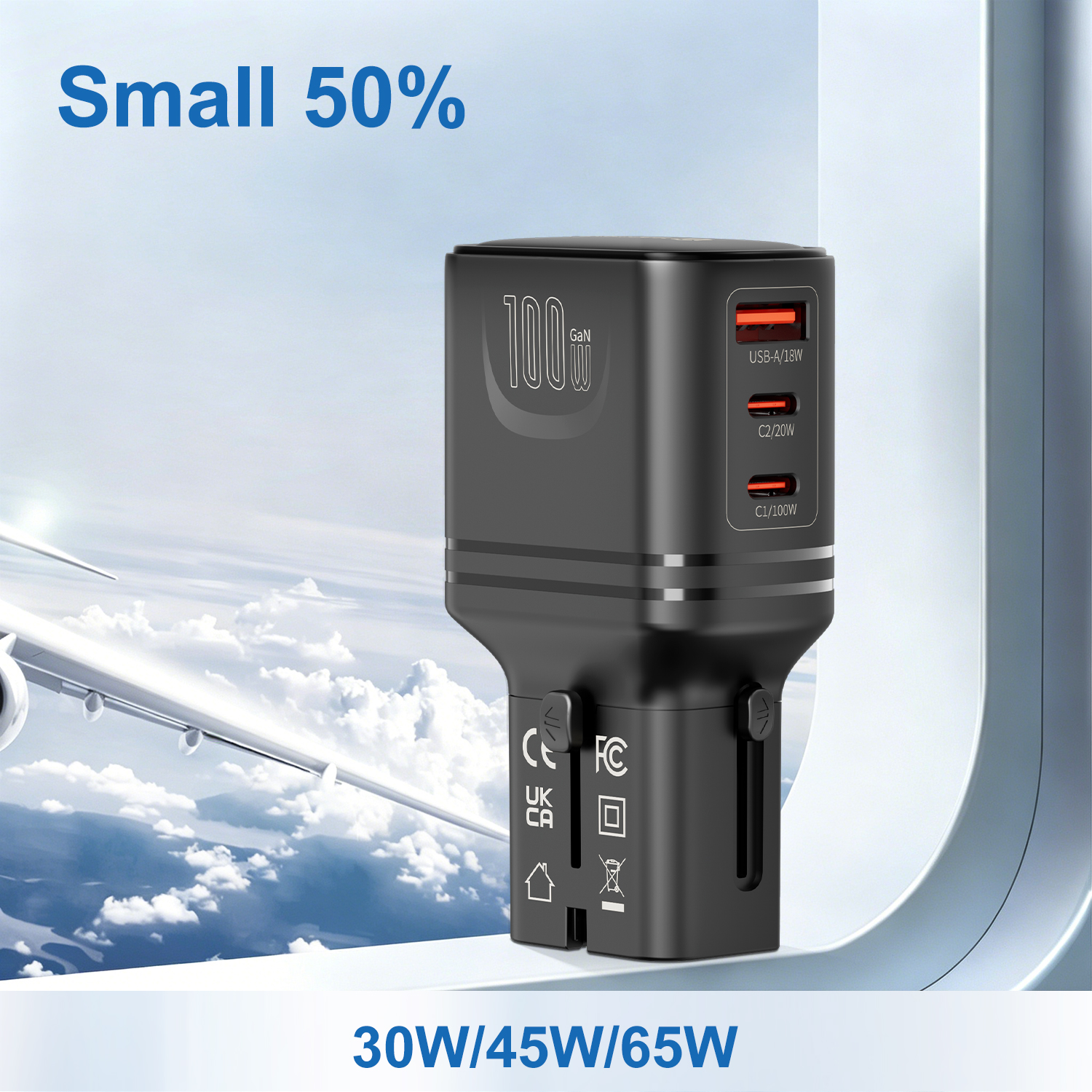 Wontravel Custom Logo Worldwide Plug 100W Dual Type C USB Mini Pocket Travel Adapter Universal