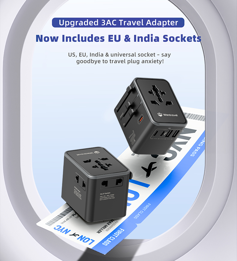 Wontravel Custom Logo 70W 3AC Sockets Worldwide Universal Plug World to AU/EU/UK/US Travel Adapter