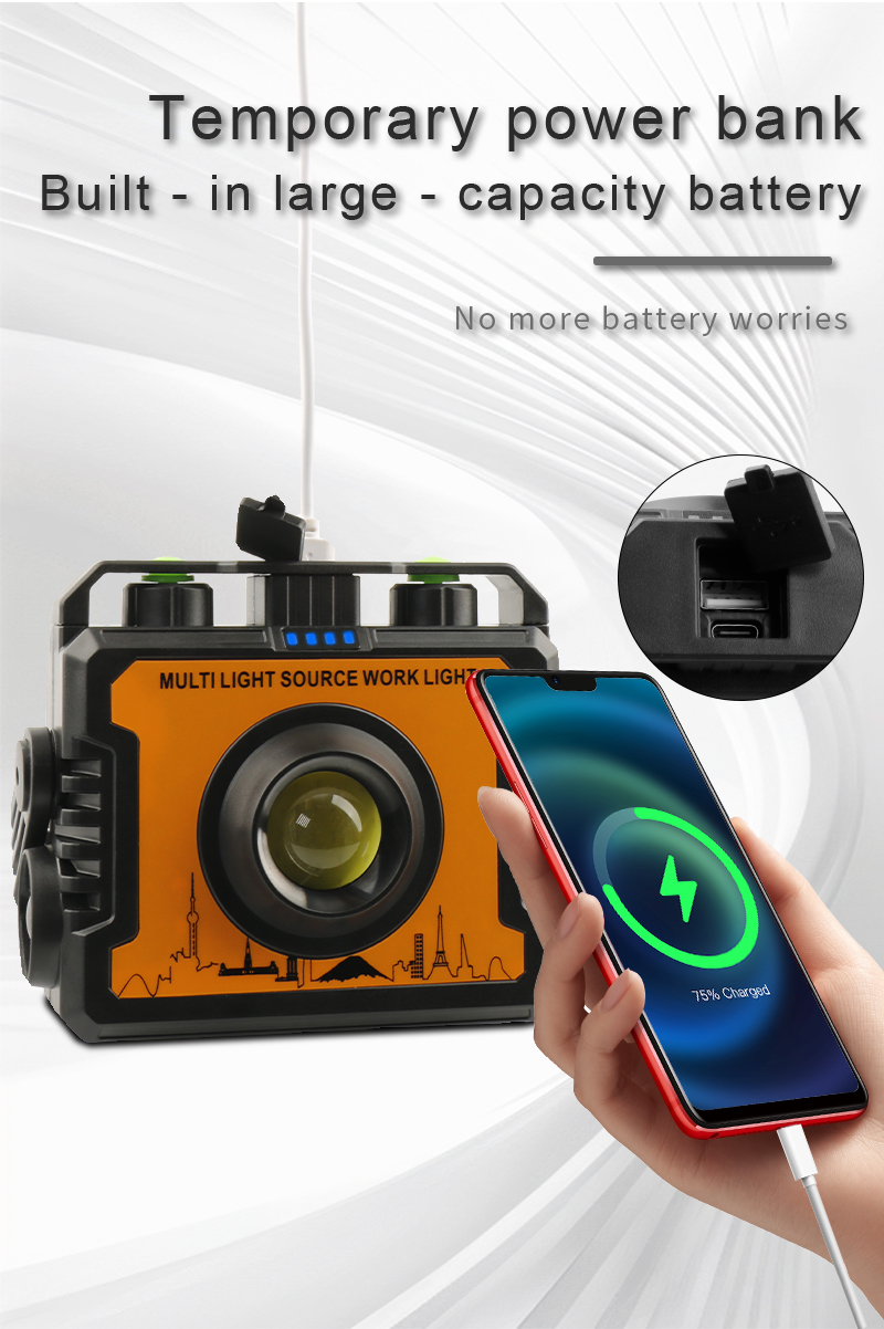 solar rechargeable camping light with stand hook  power bank usb type c-10