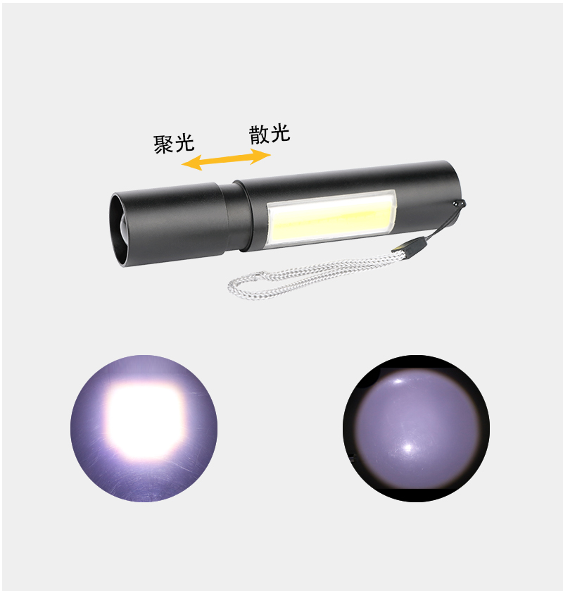 aluminium alloy rechargeable led flashlight with xpe and cob light zoomable with belt clip-16