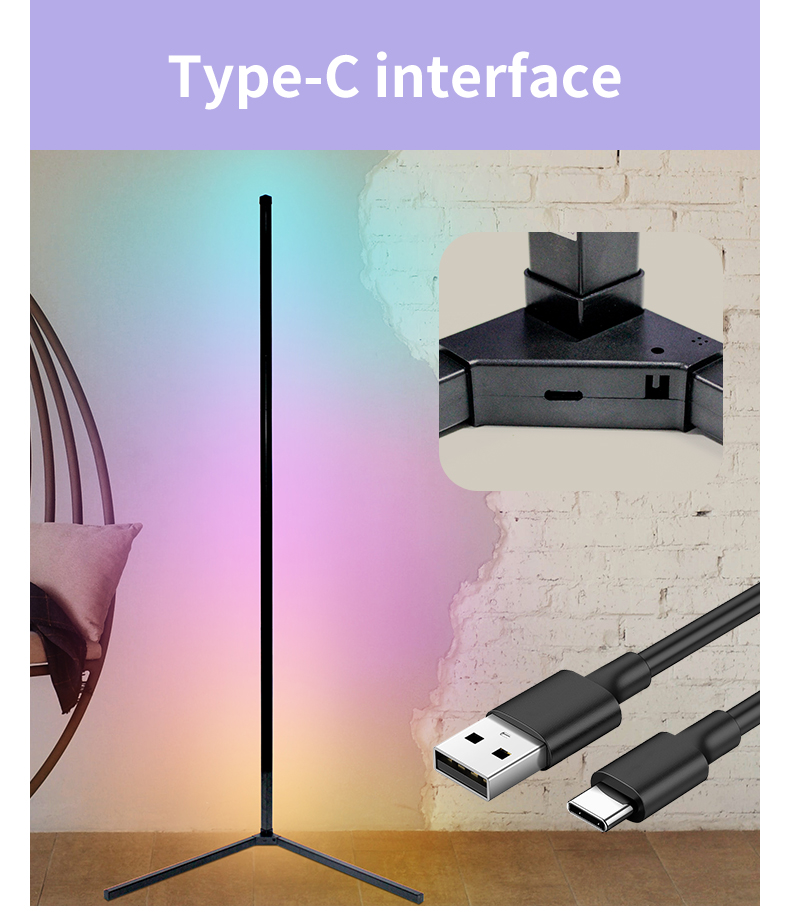 RGB Smart Music Voice Control Corner LED Floor Lamp for Home game Decor factory