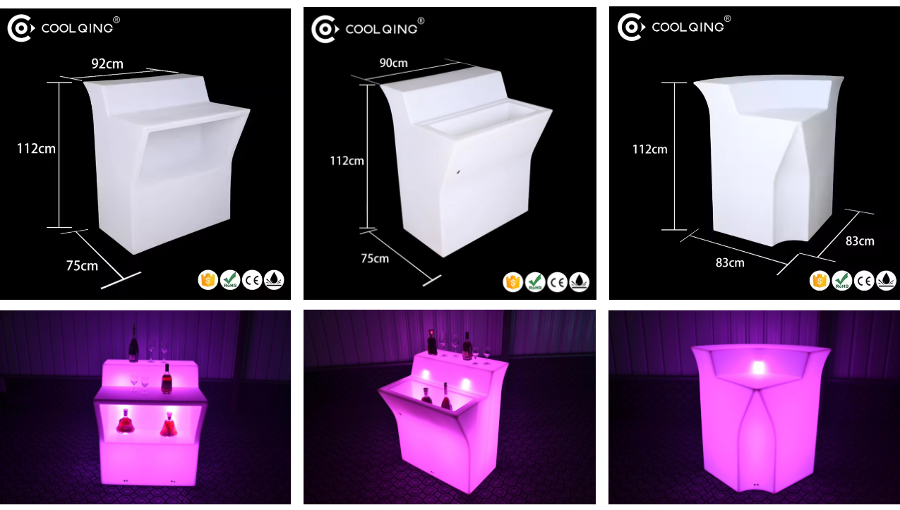 Modern Home Bar Furniture Table with LED Lights Remote Control Outdoor Restaurant Party Garden Hotel Use Made Plastic Panel factory