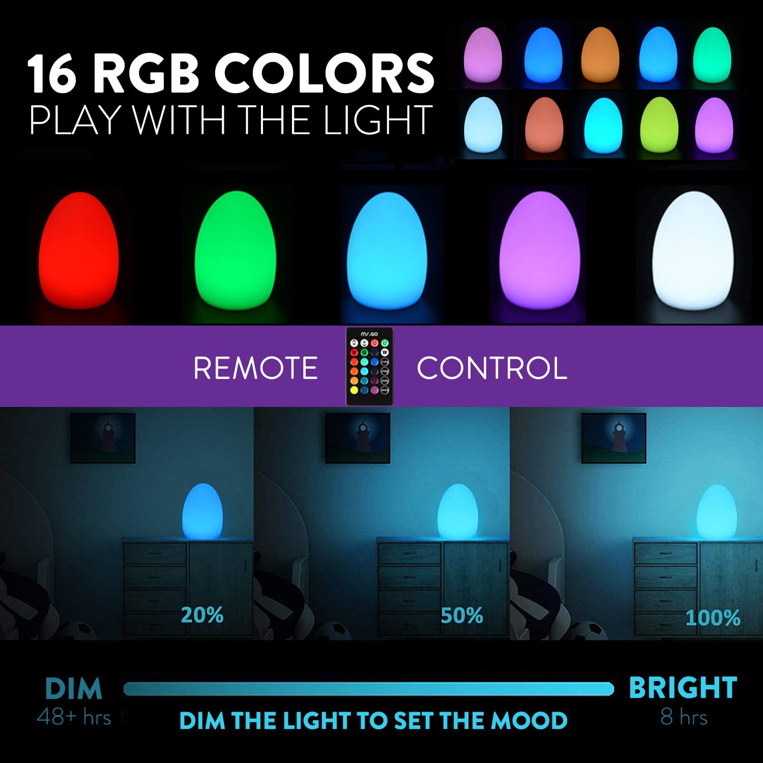 Rechargeable Egg Autistic light RGB IP65 with remote control supplier