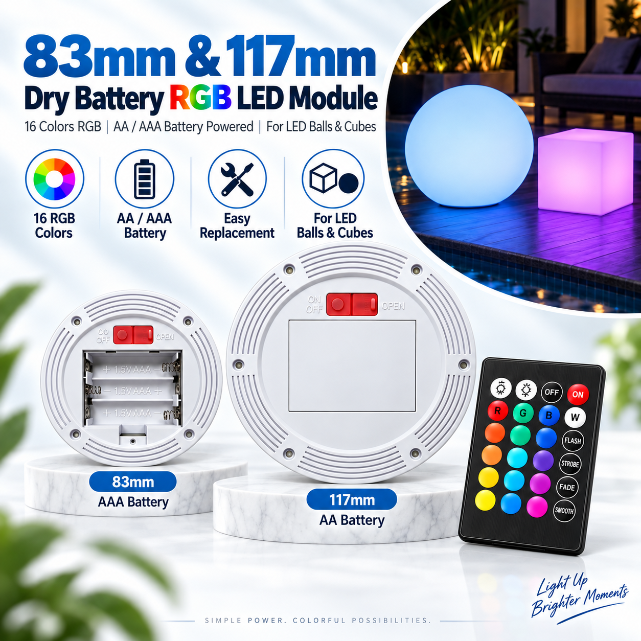 2-in-1 Battery & Type-C RGB LED Module | Replaceable Lighting Core For LED Furniture & Decorative Products