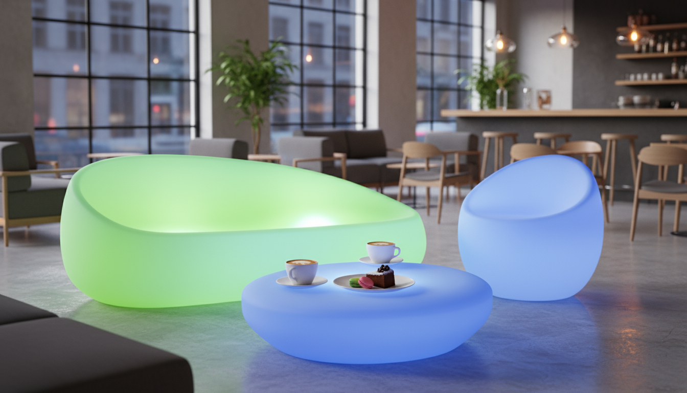  Color Changing Indoor/Outdoor Lounge Furniture LED Glowing Sofa & Coffee Table Set 