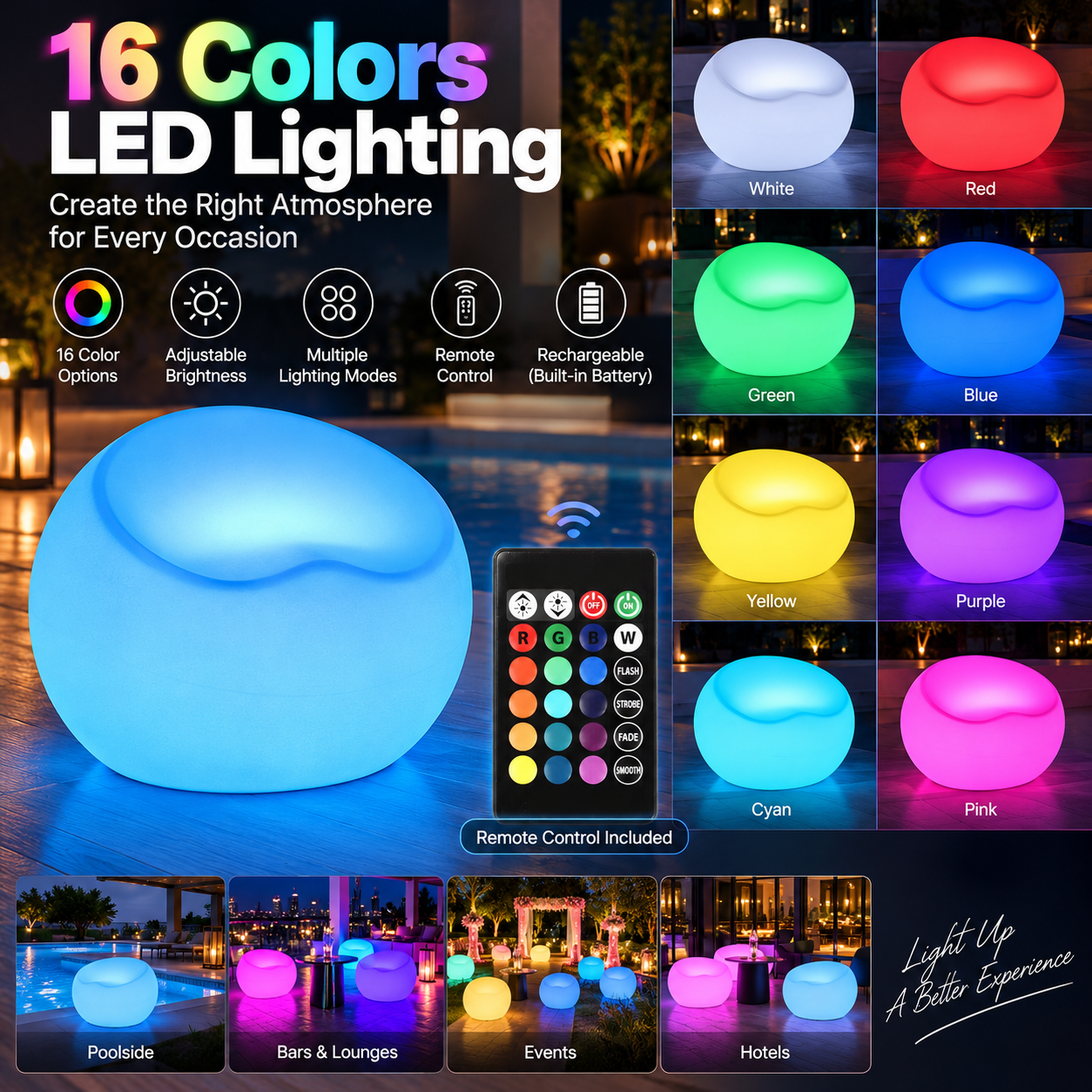 Modern Plastic Wireless Rechargeable LED Table Chair Colors Changing Bar for Beach Outdoor Event Party Restaurant Office Use