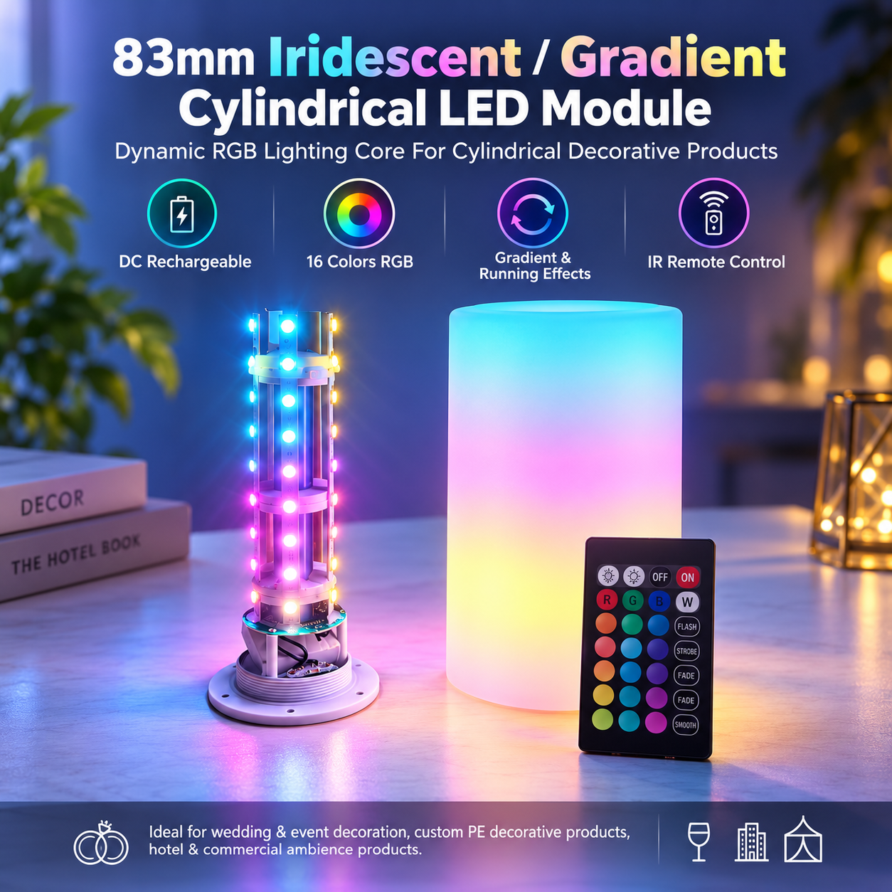 83mm Cylindrical LED lights customized logo for table decoration