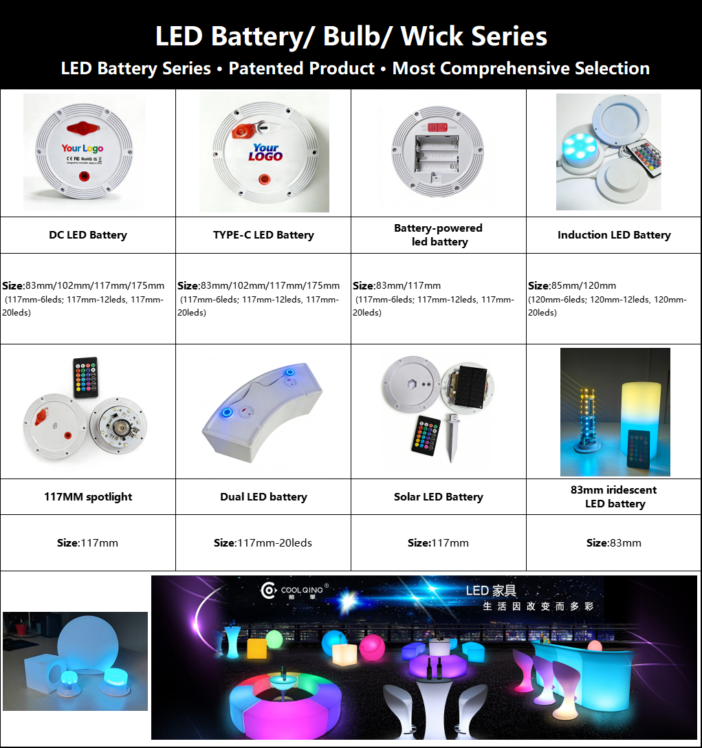 Replacement DC led battery IP65 Waterproof rechargeable RGB light replace led ball cube furniture supplier