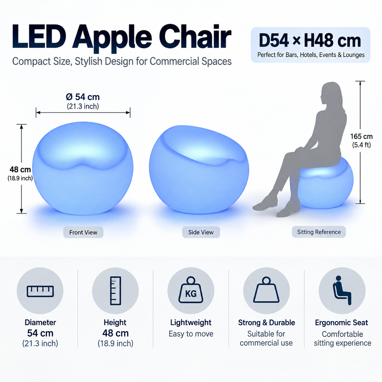 Modern Plastic Wireless Rechargeable LED Table Chair Colors Changing Bar for Beach Outdoor Event Party Restaurant Office Use