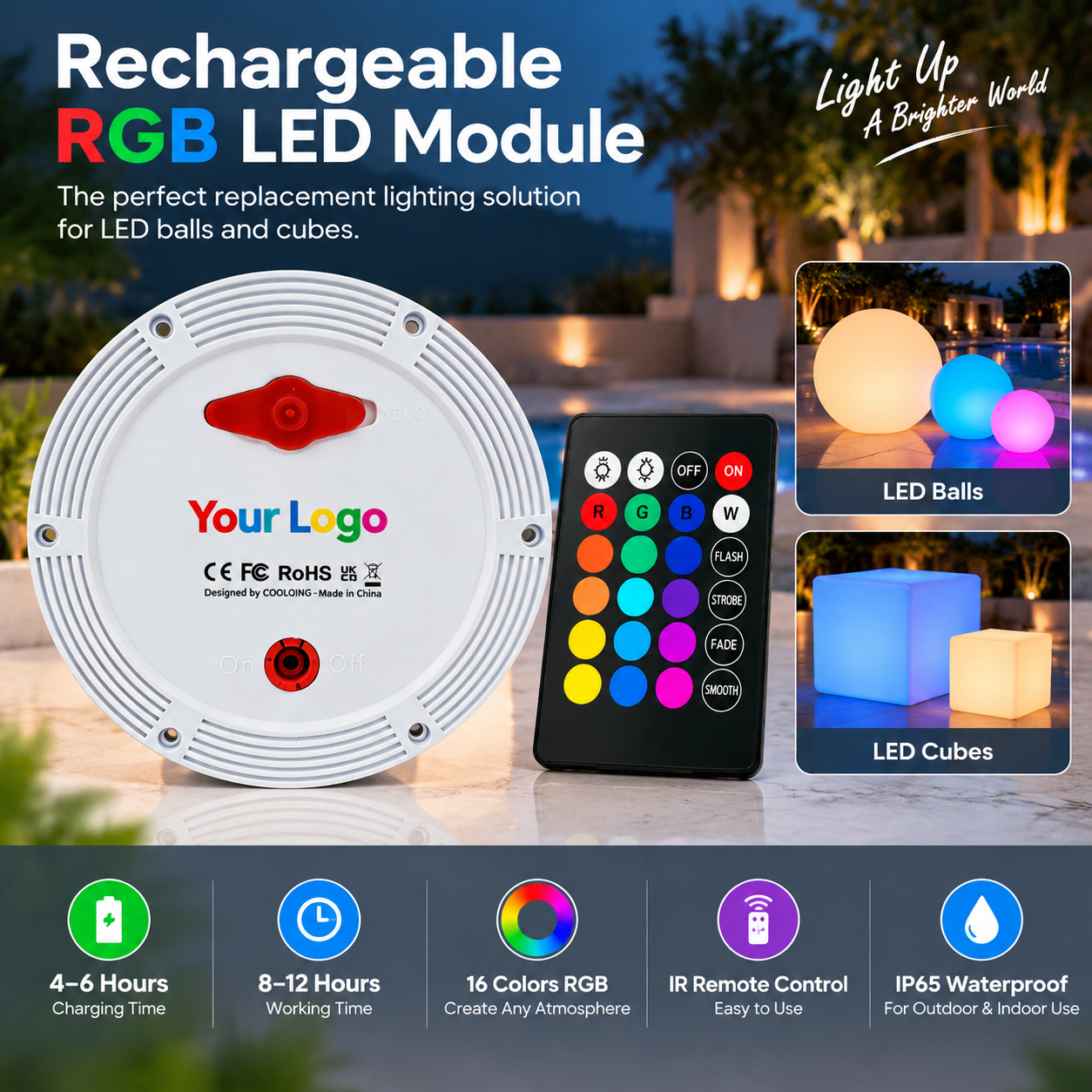 Replacement DC led battery IP65 Waterproof rechargeable RGB light replace led ball cube furniture