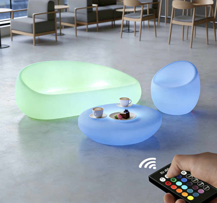 LED Glowing Sofa & Coffee Table Set - Color Changing Indoor/Outdoor Lounge Furniture
