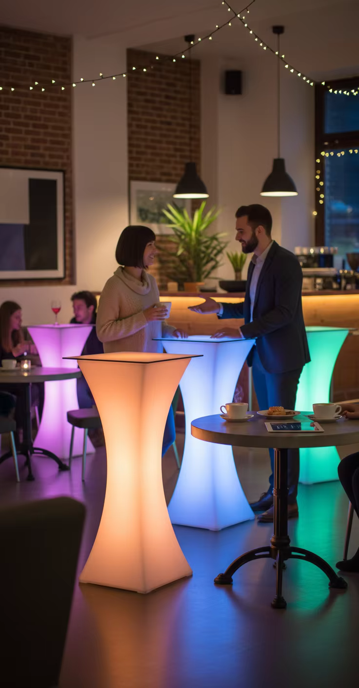 Led Glowing Event Furniture Dimmable Illuminated Led Party Table Commercial Furniture Light up Cocktail Table manufacture