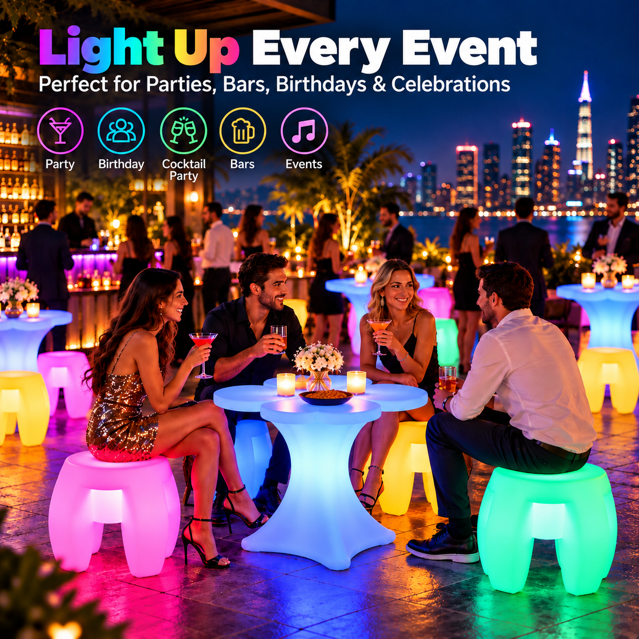 Outdoor waterproof multi-color luminous LED plum blossom table and chair